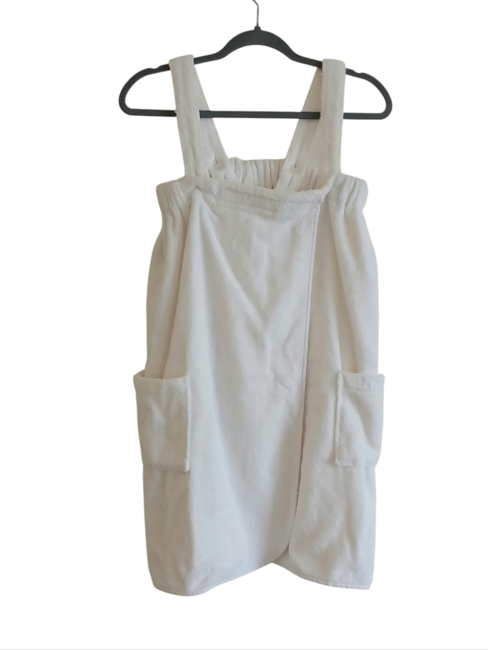 LA VIE EN ROSE 100% Cotton Terry Spa Wrap Women's M White Pockets Adjustable